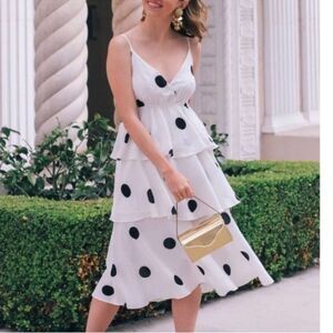 Tuckernuck OPT White Tiered Polka Dot Dress Size Medium